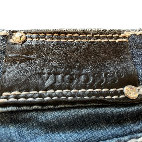 Vigoss Women's Blue Jeans-Size 18/33 White Stitching-Chelsea Slim Boot-Bling - Picture 14 of 16